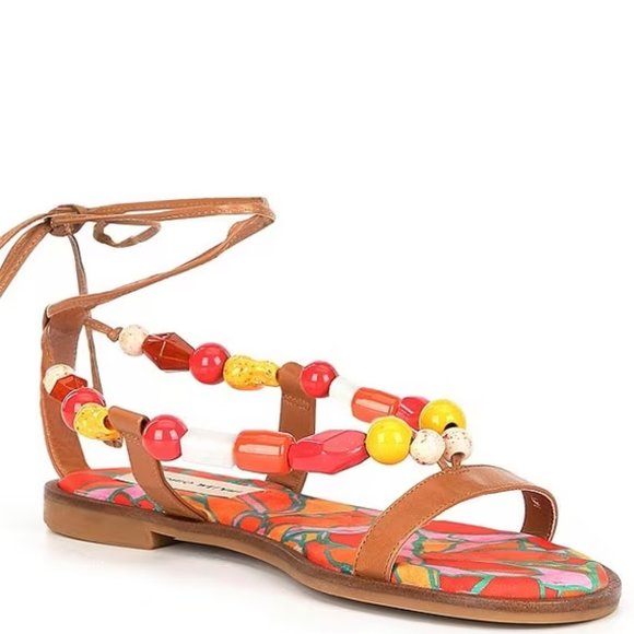 ANTONIO MELANI Shoes - NEW Antonio Melani Loola Beaded Leather Ankle Wrap Flat Sandals 9, 9.5